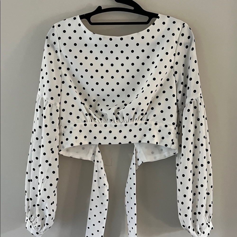 Revolve- Polka Dot Long Sleeve Crop Top